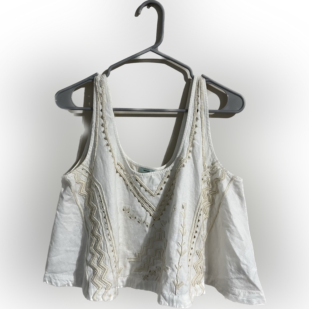 Kimchi Blue Embroidered Linen Crop Top